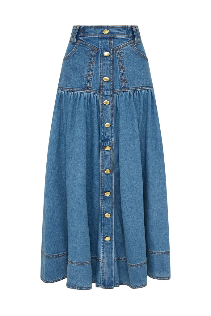 Aje-Belmond-Denim-Midi-Skirt Aje Blue Skirts