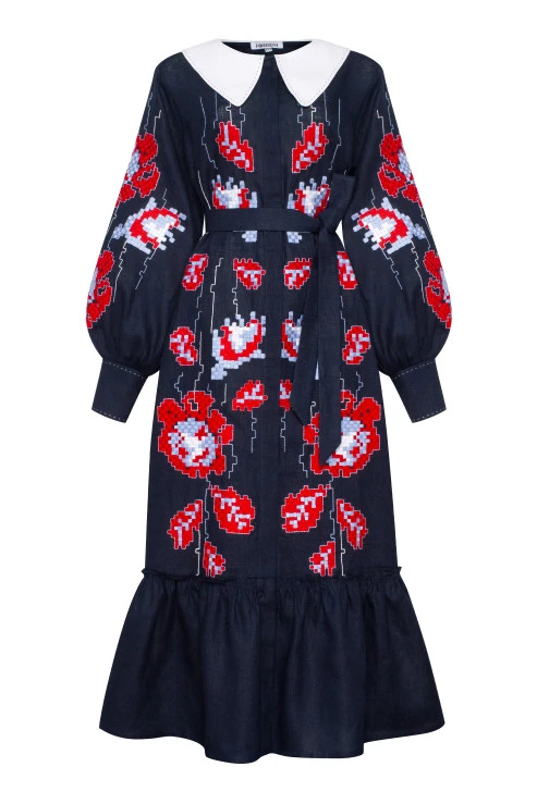 Foberini Adele Blue Midi Dress With Collar Foberini Adele Blue Midi Dress With Collar