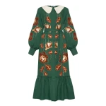 Foberini Adele Green Midi Dress With Collar Foberini Adele Green Midi Dress With Collar