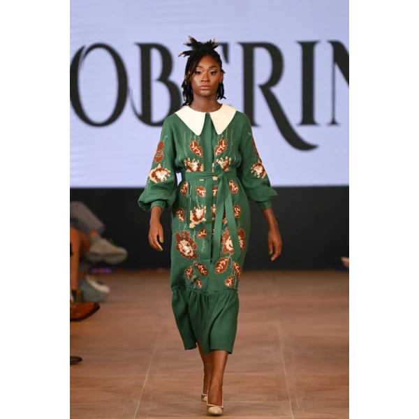 Adele Green Midi Dress With Collar - Image 8