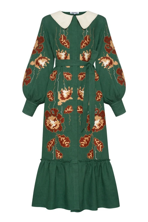 Foberini Adele Green Midi Dress With Collar Foberini Adele Green Midi Dress With Collar