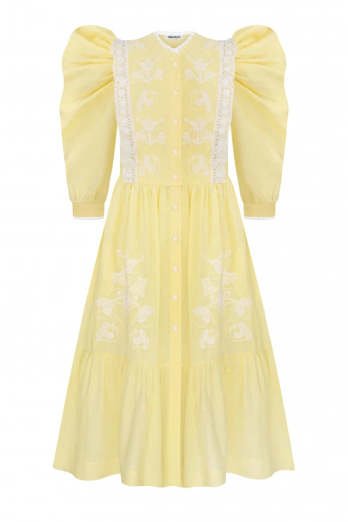 Foberini Family Tree Yellow Midi Dress Foberini Family Tree Yellow Midi Dress