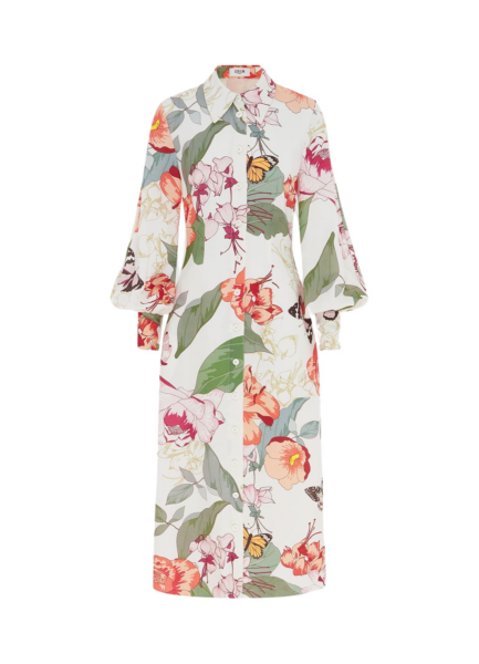 Cecilia Linen Midi Dress - Lush Print in White