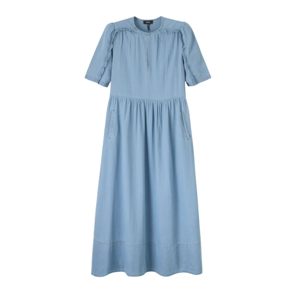 Chambray Relaxed Ruffle Midi Dress