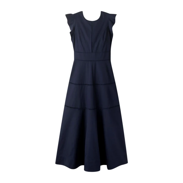 Cotton Poplin Volant Sleeve Maxi Dress