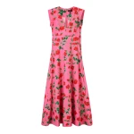 Cotton Sateen Rose Print Maxi Dress