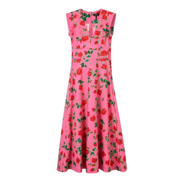 Cotton Sateen Rose Print Maxi Dress