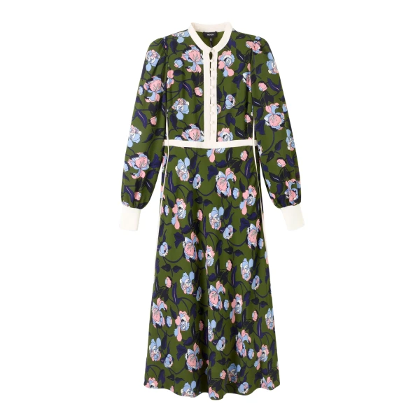 Rose Print Panelled Midi Dress