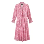 Silk Cotton Flower Print Midi Dress with Belt