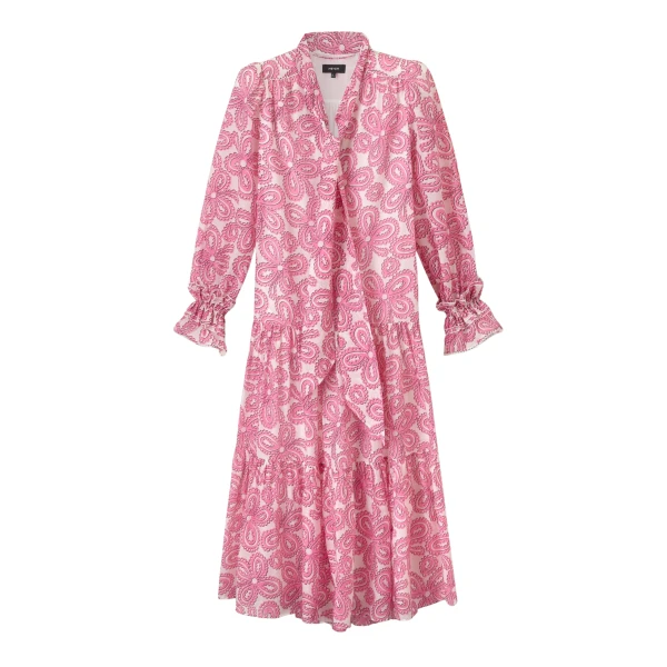 Silk Cotton Flower Print Midi Dress with Belt