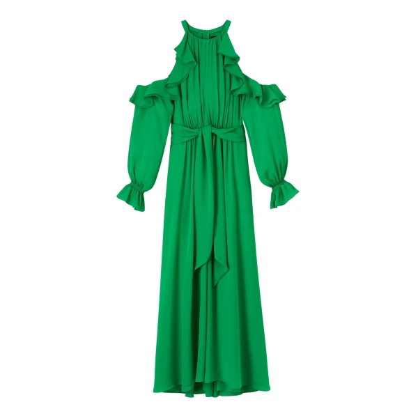 Silk Exposed Shoulder Maxi Dress + Belt