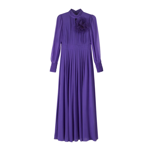 Silk Full-Length Dress With Corsage + Belt