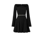 Aubrene Black Short Dress With Embroidered Belt