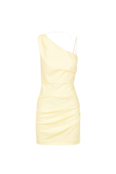 Shona Joy Lani Asymmetrical Gathered Mini Dress Vanilla26058 nobg