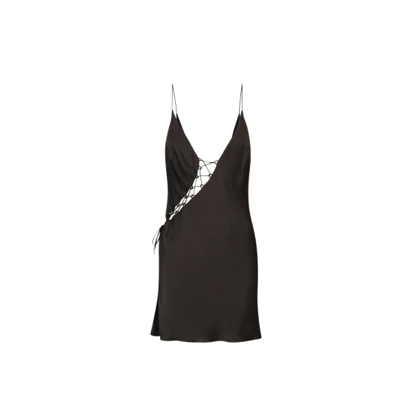 Mia Lace Up Mini Dress - Black