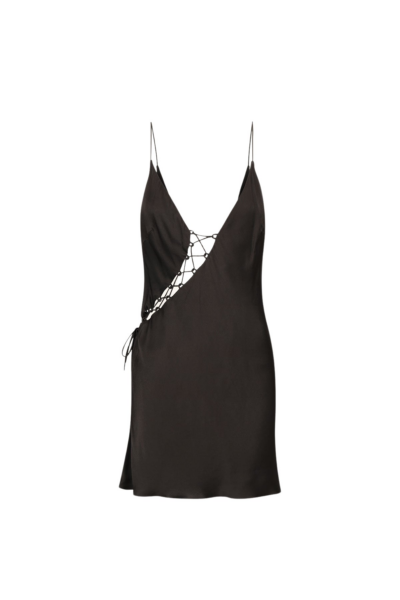 Mia Lace Up Mini Dress - Black