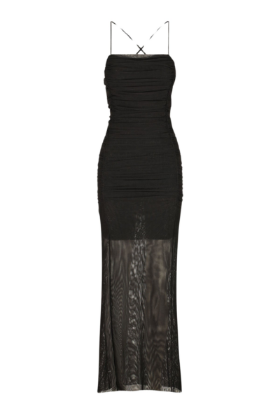 Shona Joy Mira Open Back Ruched Midi Dress Black70188 nobg