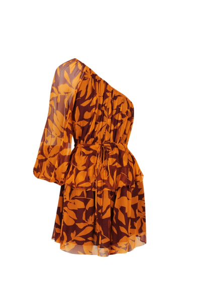 Natalina One Shoulder Tiered Drawstring Mini Dress