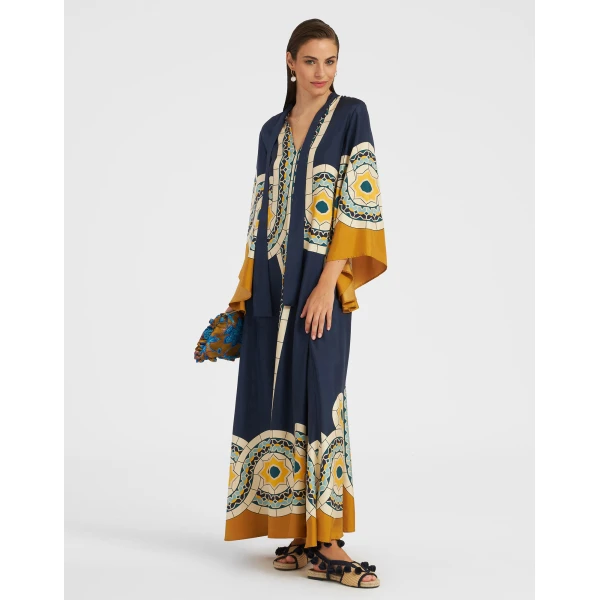 Magnifico Dress Mudejar Placée Blue in Silk Twill
