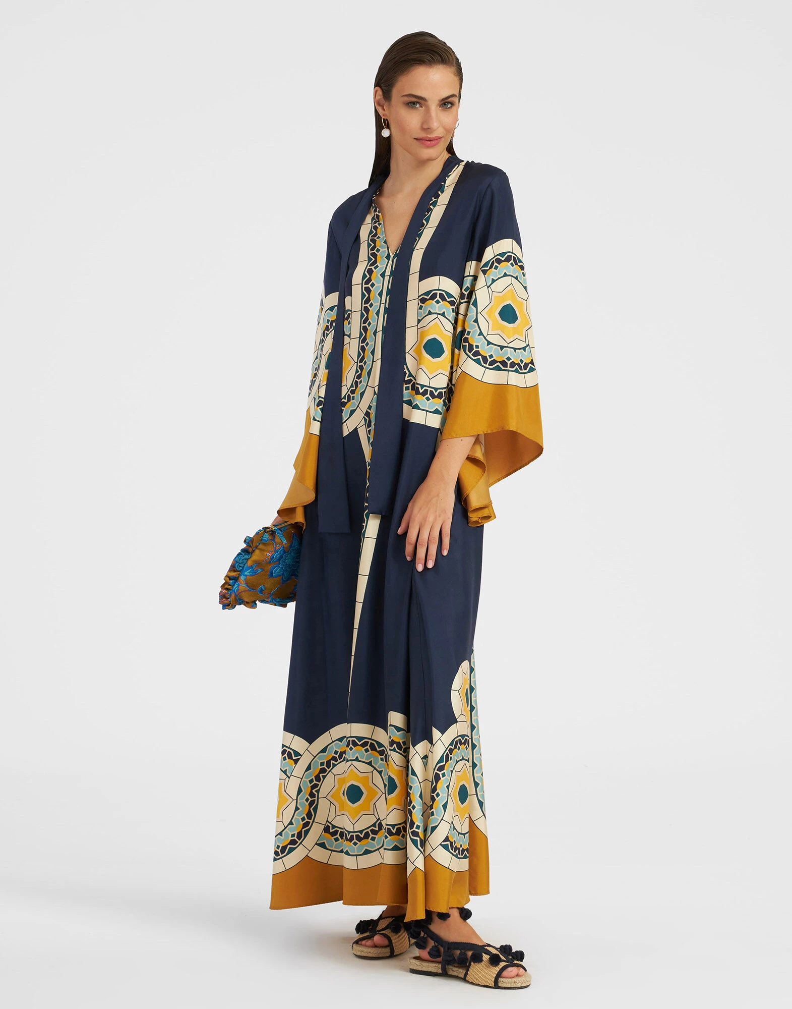 La-Double-J-Magnifico-Dress-Mudejar-Placee-Blue-in-Silk-Twill-1 Magnifico Dress Mudejar Placée Blue in Silk Twill - Image 1