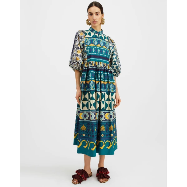 Portofino Dress Casareale Placèe Emerald in Summer Poplin