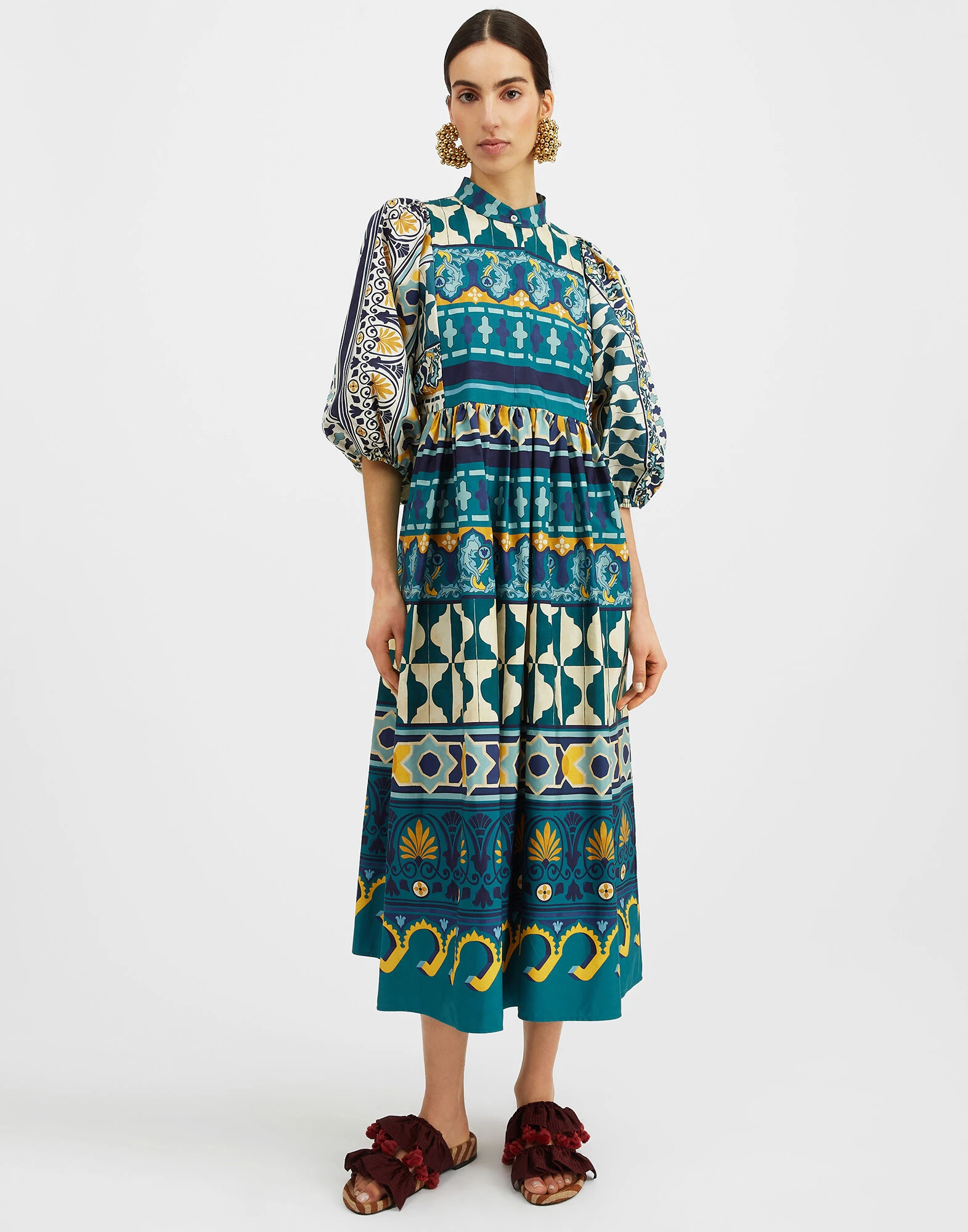 La-Double-J-Portofino-Dress-Casareale-Placee-Emerald-in-Summer-Poplin-1 Portofino Dress Casareale Placèe Emerald in Summer Poplin - Image 1