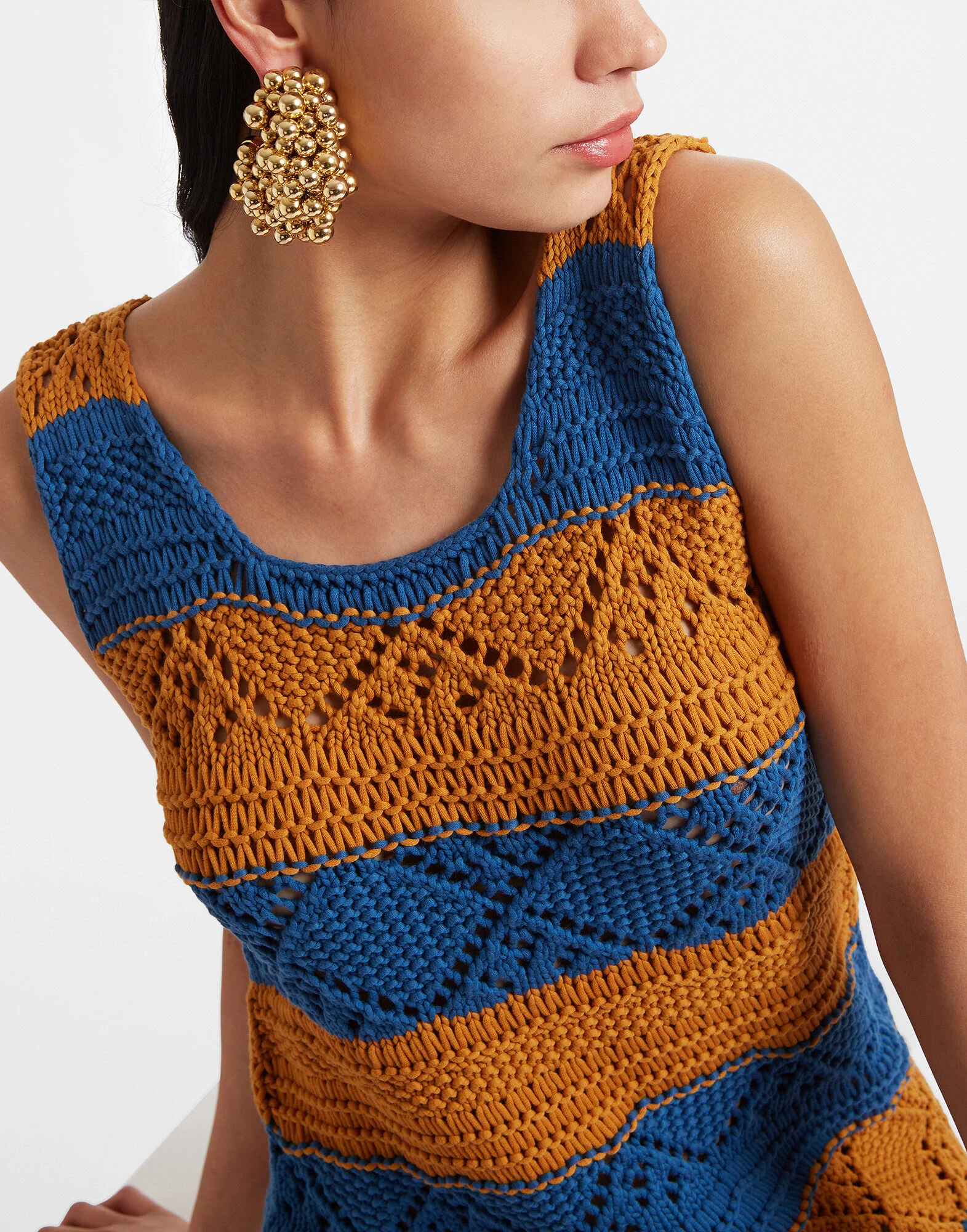 La Double J The Yarn Dress Solid Blue Petrol in Cable Chain La Double J Dress
