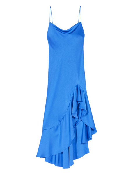 Asymmetric Satin-Effect Maxi Dress