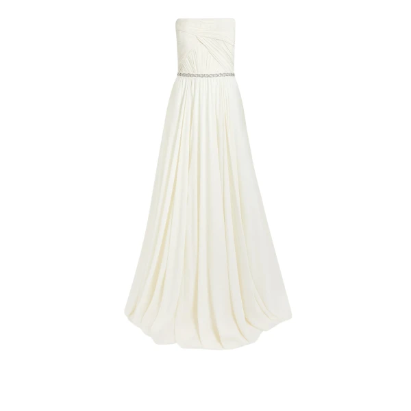 Adora Ivory Long Dress With Embroidered Belt