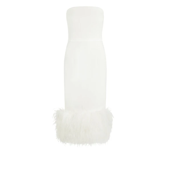 Oralie Ivory Feather Trimmed Midi Dress