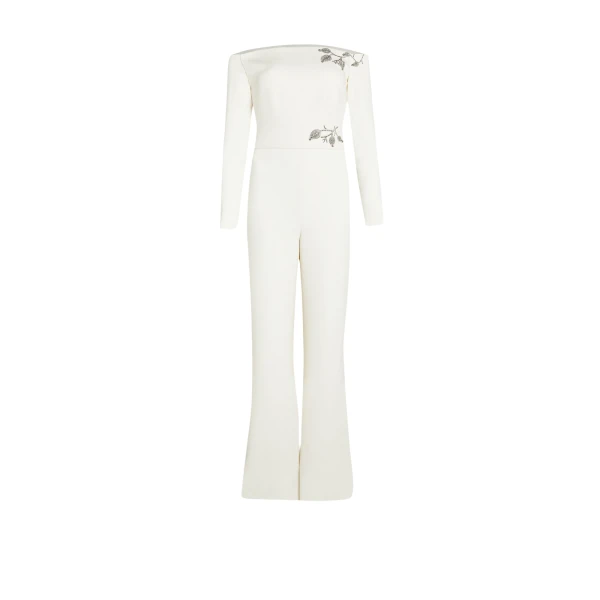 Veasna Ivory & Flower Bud Embroidery Jumpsuit