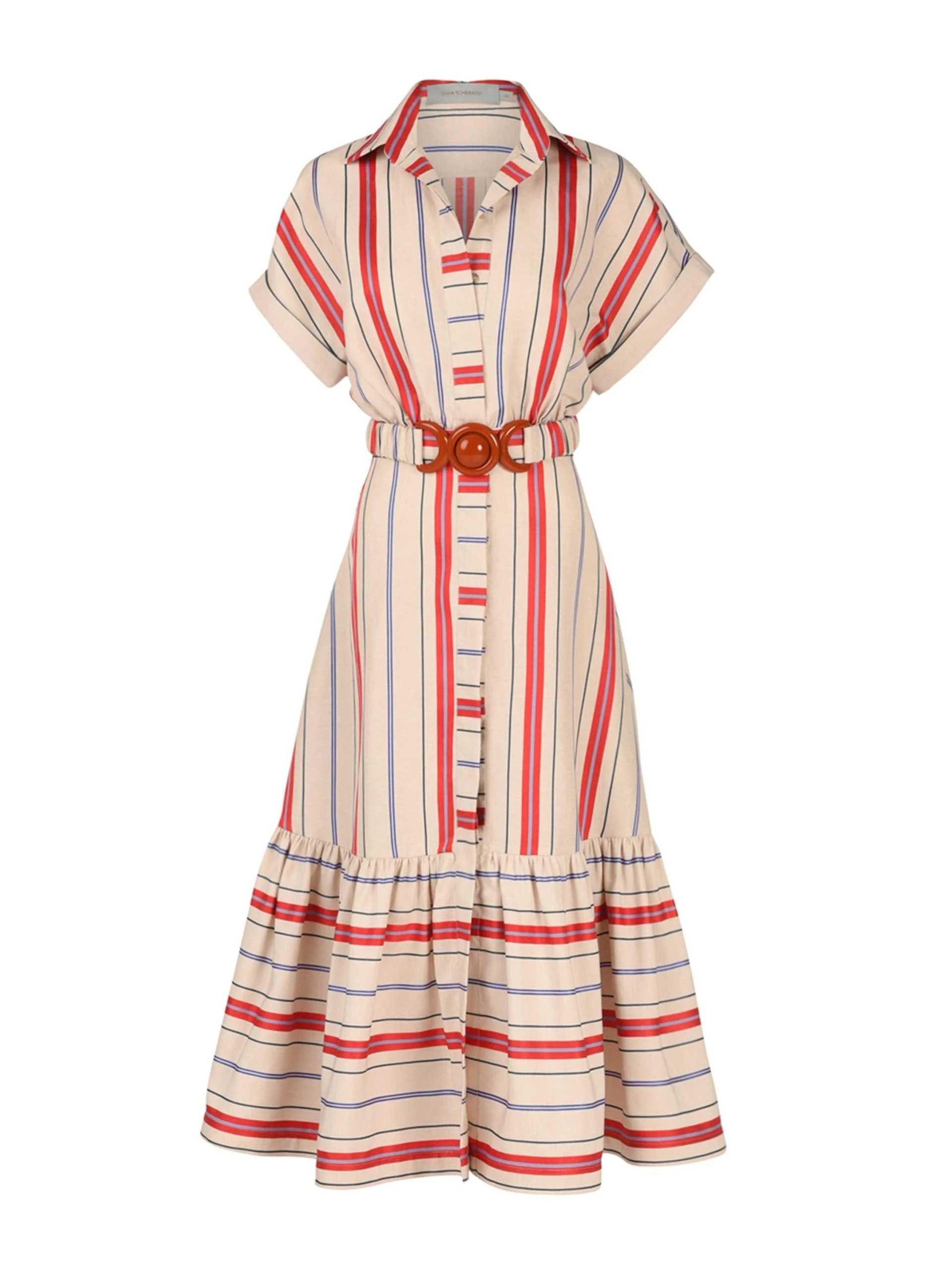 Silvia-Tcherassi-Loni-Dress-Natural-Teal-Coral-Stripes Silvia Tcherassi