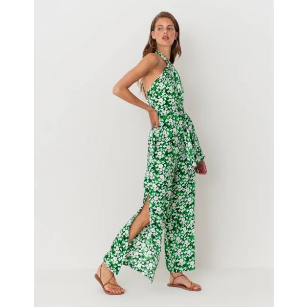 Amaris Hammered Satin Halter Top  Flower Burst Green - Image 4