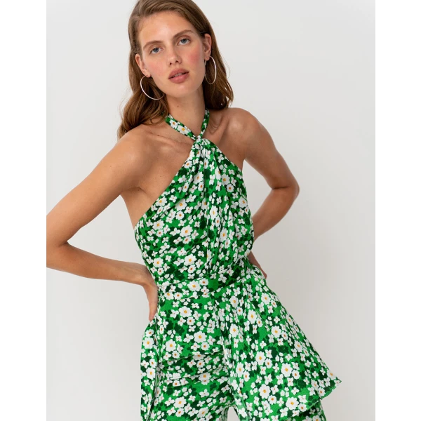 Amaris Hammered Satin Halter Top  Flower Burst Green - Image 6