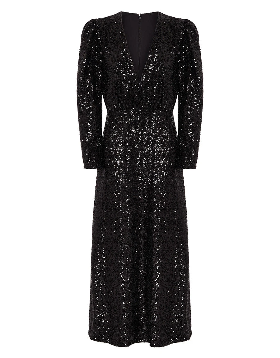 Borgo de Nor Bernadette Sequin Midi Dress Black Borgo de Nor
