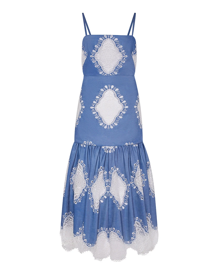 Borgo de Nor Cordiela Denim Maxi Dress Lace Ivory Borgo de Nor
