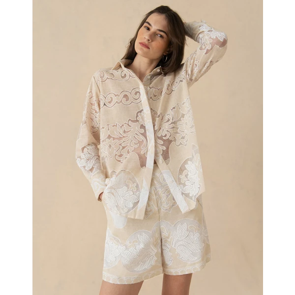 Gwen Raschel Shorts  Beige White Lace - Image 6