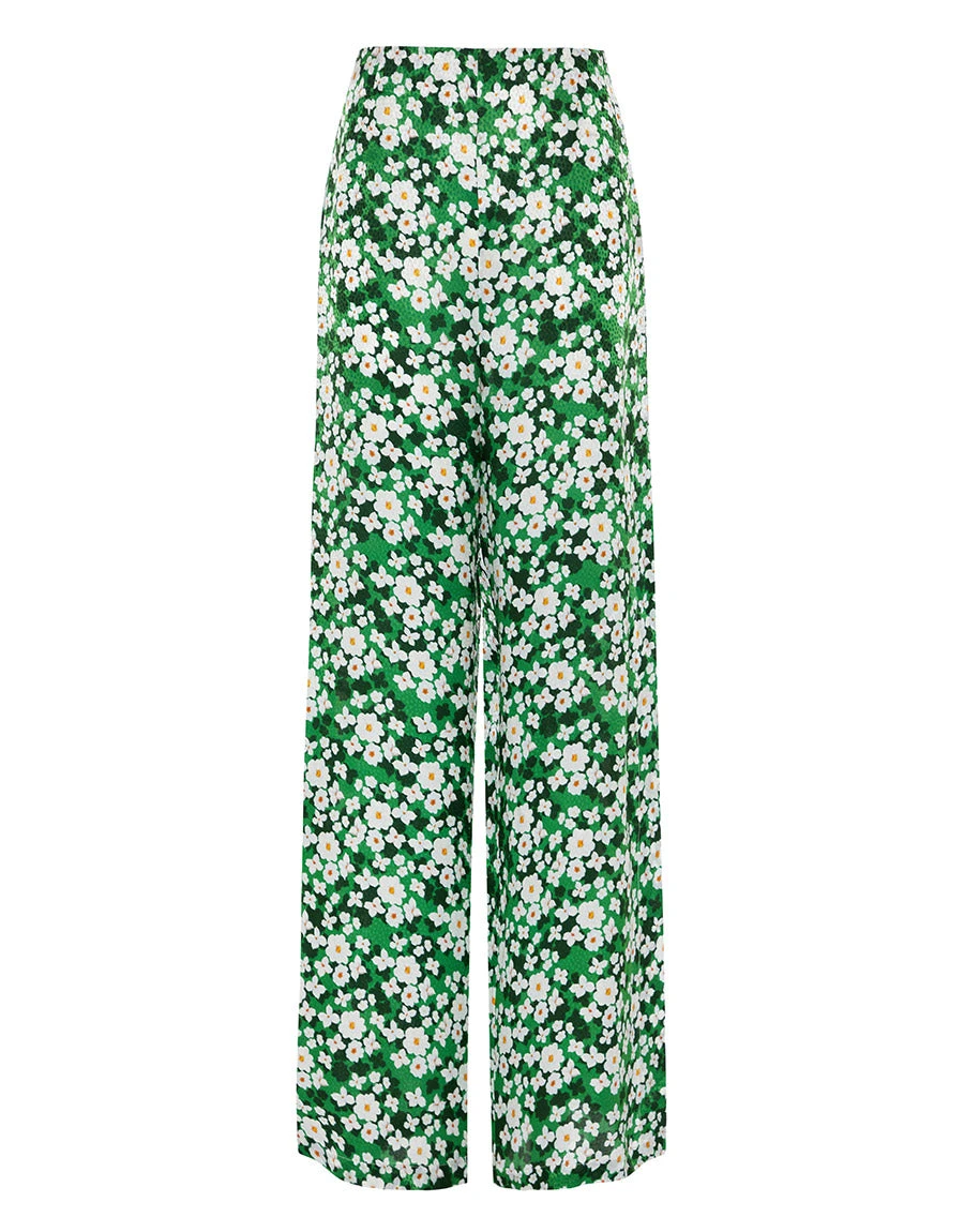 Borgo de Nor Halia Hammered Satin Trouser Flower Burst Green Borgo de Nor