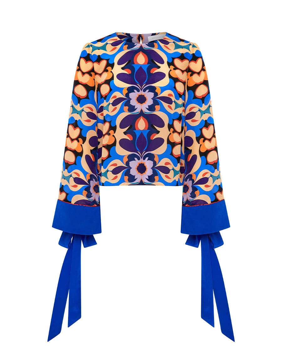 Borgo de Nor Honey Crepe Top Seventies Blue Borgo de Nor