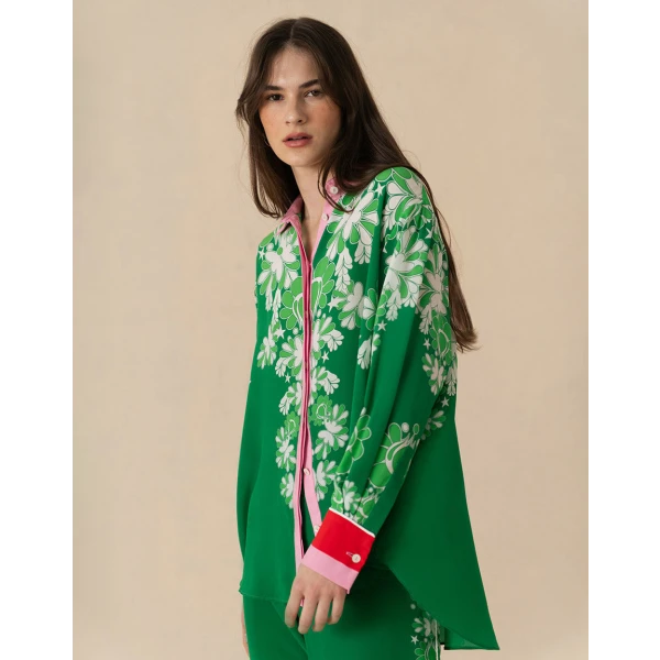 Nova Crepe Shirt  Geo Flower Green - Image 6