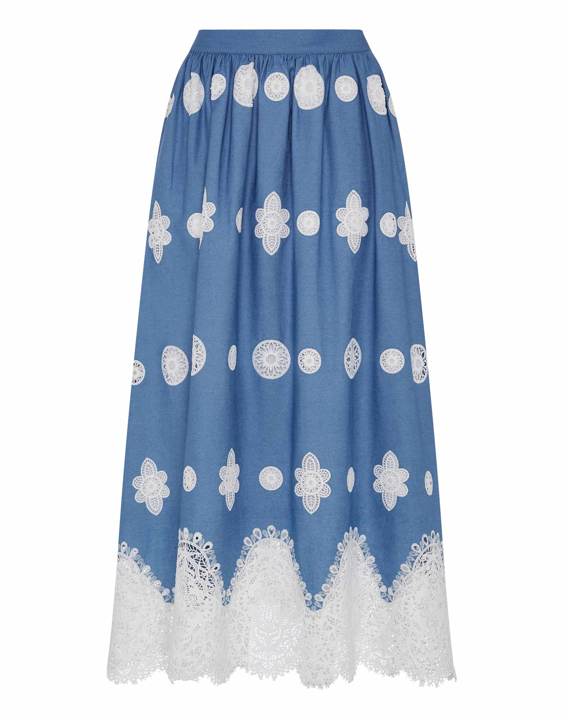 Borgo de Nor Rhea Denim Midi Skirt Blue Lace Borgo de Nor