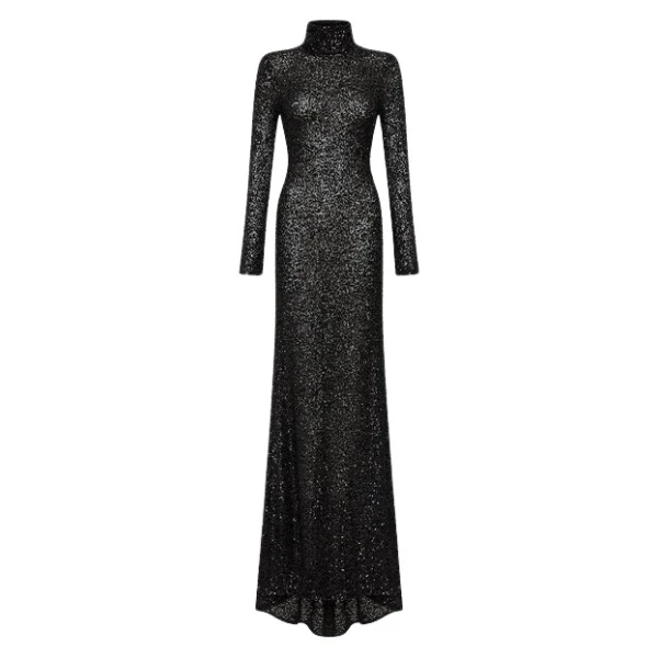 Black Crushed Sequin Skivvy Gown