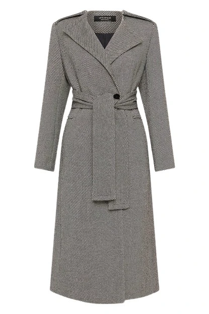 Carla-Zampatti-782392_nobg Bias Stripe Twill Belted Coat - Image 1