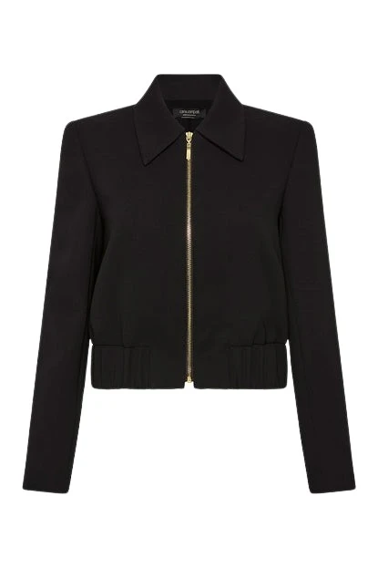 Carla-Zampatti-Black-Crepe-Bomber-Jacket67118_nobg Black Crepe Bomber Jacket - Image 1