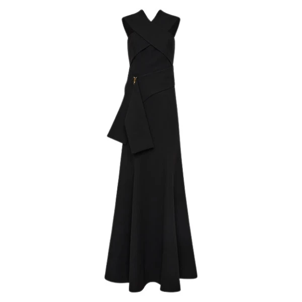 Black Crepe Fascia Cross Gown