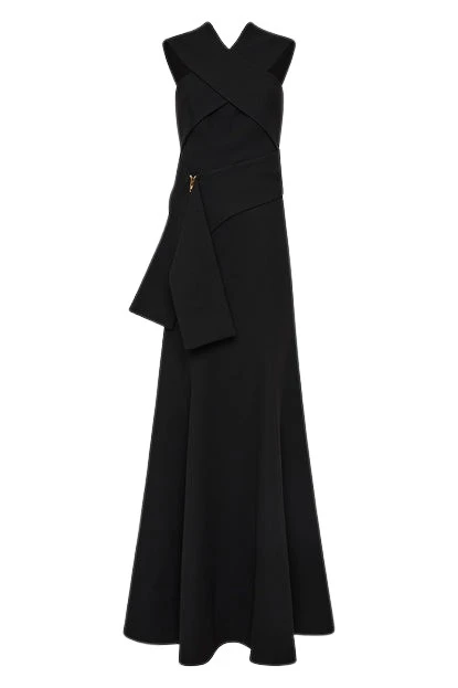 Carla-Zampatti-Black-Crepe-Fascia-Cross-Gown56126_nobg Black Crepe Fascia Cross Gown - Image 1