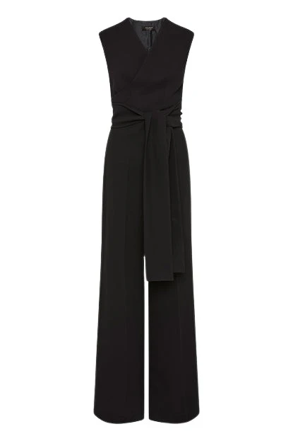 Carla-Zampatti-Black-Crepe-Striscia-Jumpsuit95606_nobg Black Crepe Striscia Jumpsuit - Image 1