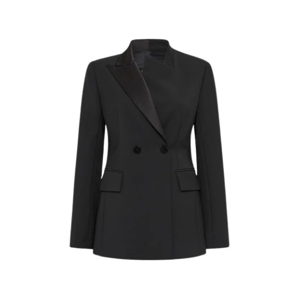 Black Double Wool Tux Blazer