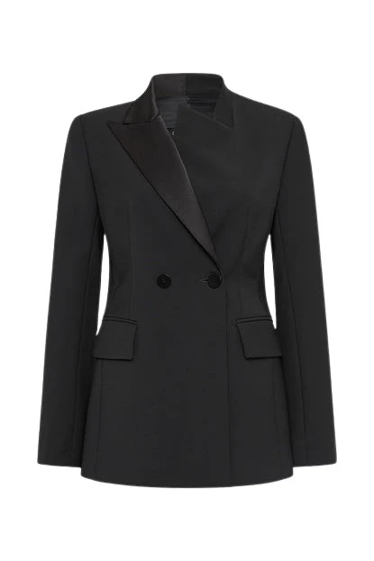 Carla-Zampatti-Black-Double-Wool-Tux-Blazer74828_nobg Black Double Wool Tux Blazer - Image 1