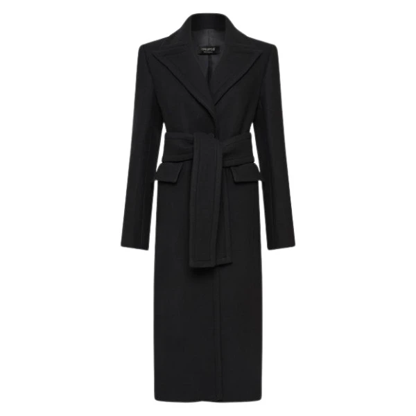 Black Italian Wool Belted Coat
